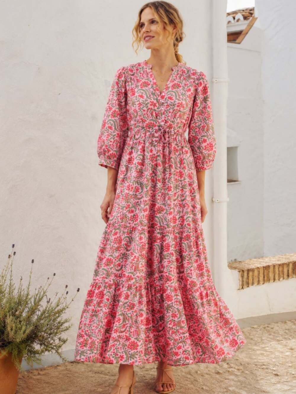 Pink City Prints Maria Maxi Dress in Pink Jungle